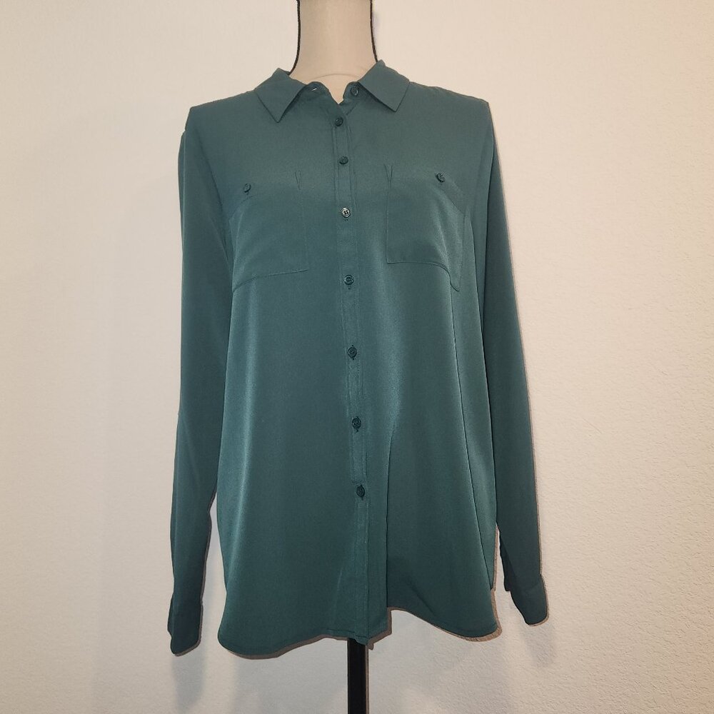 Roz & Ali Long Sleeve Button Down Shirt – Size Large 💚